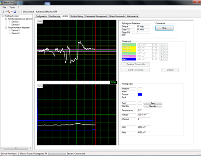 Интерфейс программы WAVE TEST2 при подключении к датчикам Pythagoras